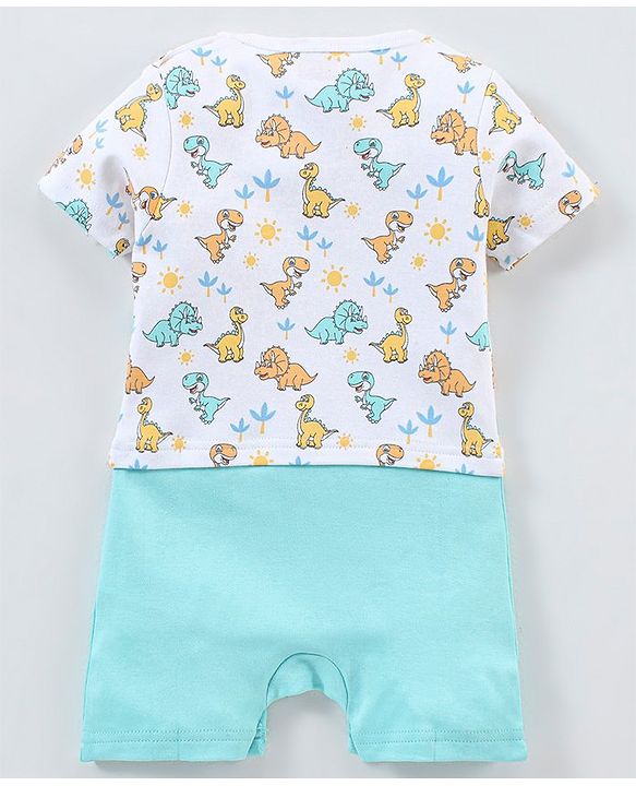 Babyhug 100% Cotton Half Sleeves Romper Dino Print - Blue