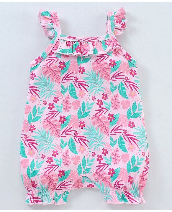 Babyhug 100% Cotton Sleeveless Romper Floral Print - Pink