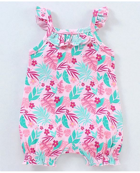 Babyhug 100% Cotton Sleeveless Romper Floral Print - Pink