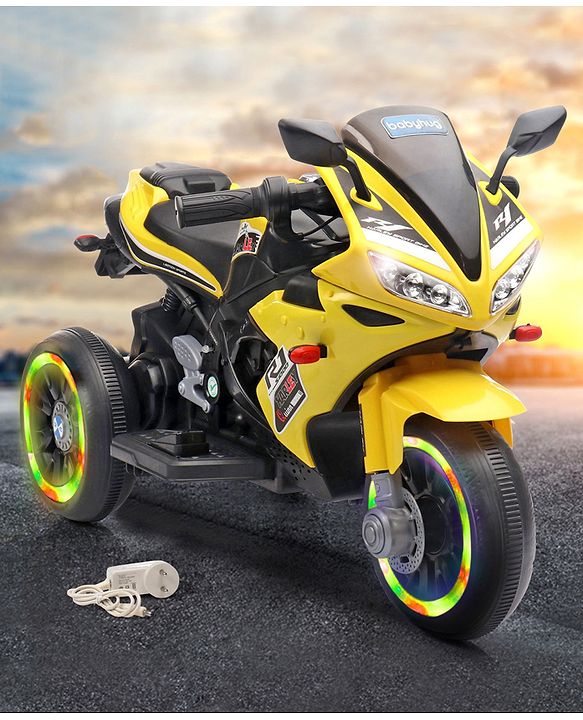 Babyhug Battery Operated Three Wheel Mini Bike With Music and Lights - Yellow