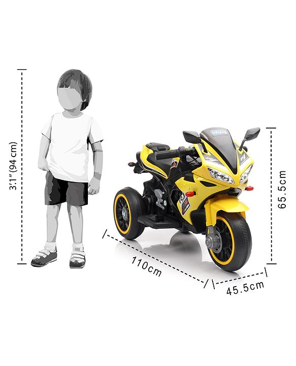 Babyhug Battery Operated Three Wheel Mini Bike With Music and Lights - Yellow