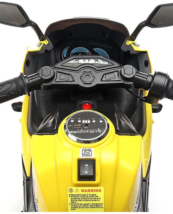 Babyhug Battery Operated Three Wheel Mini Bike With Music and Lights - Yellow