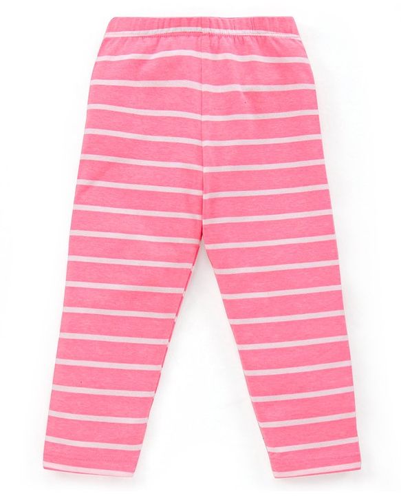 Babyhug 100% Cotton Knit Half Sleeves Text Printed Top and Striped Lounge Pant - Pink