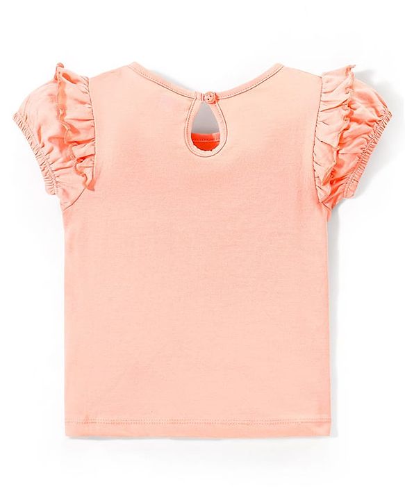 Babyhug 100% Cotton Half Sleeves Top & Skirt with Frill Detailing Zebra Print - Peach & Orange