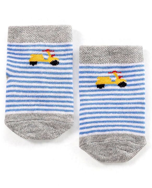 Cute Walk by Babyhug Non Terry Cotton Knit Ankle Length Anti Bacterial Socks Car Design Pack of 3 - Multicolour