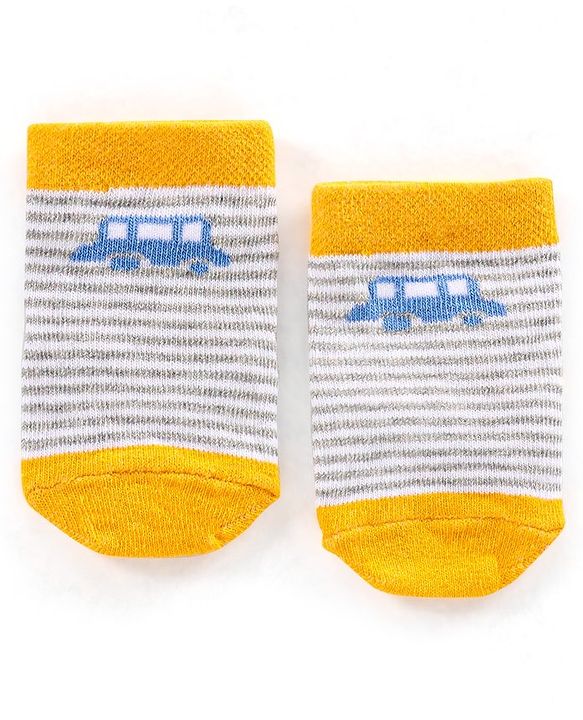 Cute Walk by Babyhug Non Terry Cotton Knit Ankle Length Anti Bacterial Socks Car Design Pack of 3 - Multicolour