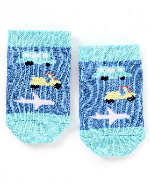 Cute Walk by Babyhug Non Terry Cotton Knit Ankle Length Anti Bacterial Socks Car Design Pack of 3 - Multicolour
