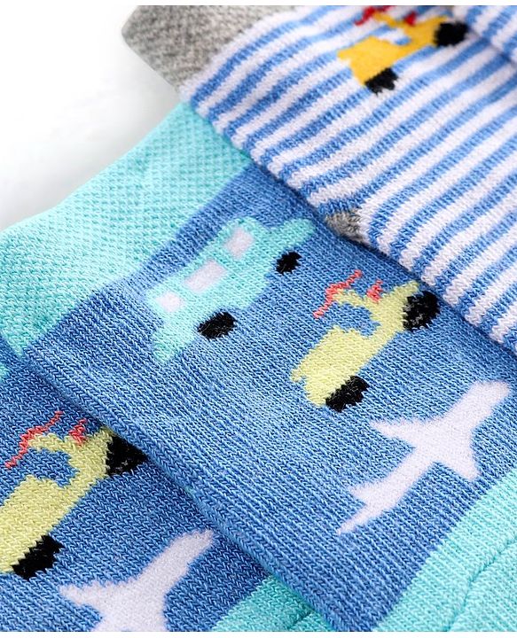 Cute Walk by Babyhug Non Terry Cotton Knit Ankle Length Anti Bacterial Socks Car Design Pack of 3 - Multicolour