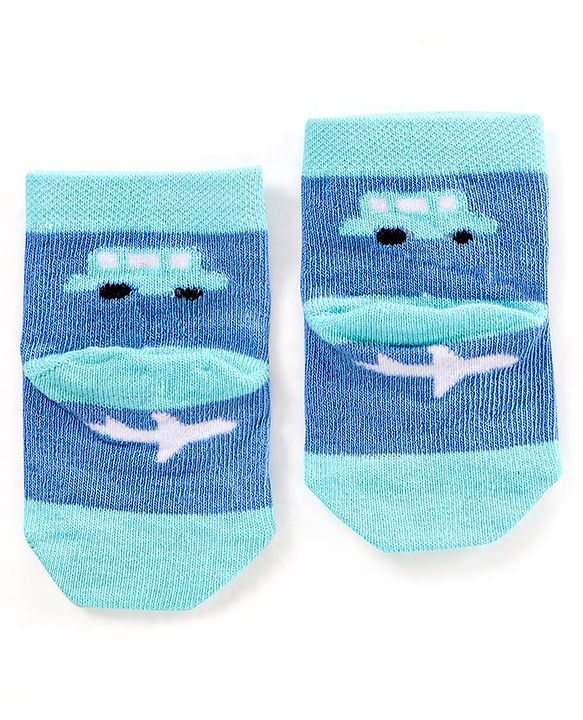 Cute Walk by Babyhug Non Terry Cotton Knit Ankle Length Anti Bacterial Socks Car Design Pack of 3 - Multicolour