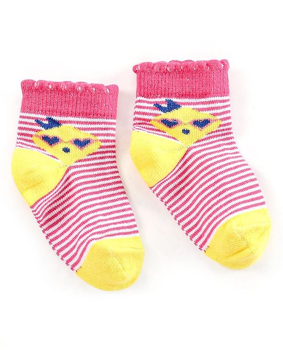 Cute Walk by Babyhug Non Terry Cotton Knit Ankle Length Anti Bacterial Socks Striped Pack of 3 - Yellow & Grey