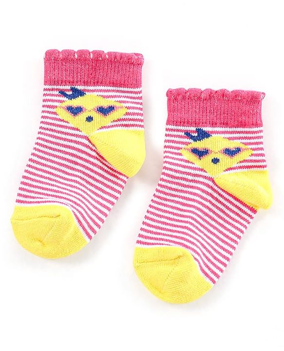 Cute Walk by Babyhug Non Terry Cotton Knit Ankle Length Anti Bacterial Socks Striped Pack of 3 - Yellow & Grey