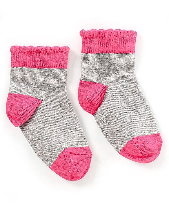 Cute Walk by Babyhug Non Terry Cotton Knit Ankle Length Anti Bacterial Socks Striped Pack of 3 - Yellow & Grey
