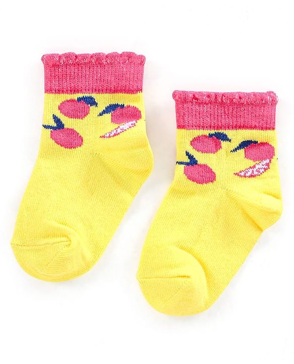 Cute Walk by Babyhug Non Terry Cotton Knit Ankle Length Anti Bacterial Socks Striped Pack of 3 - Yellow & Grey