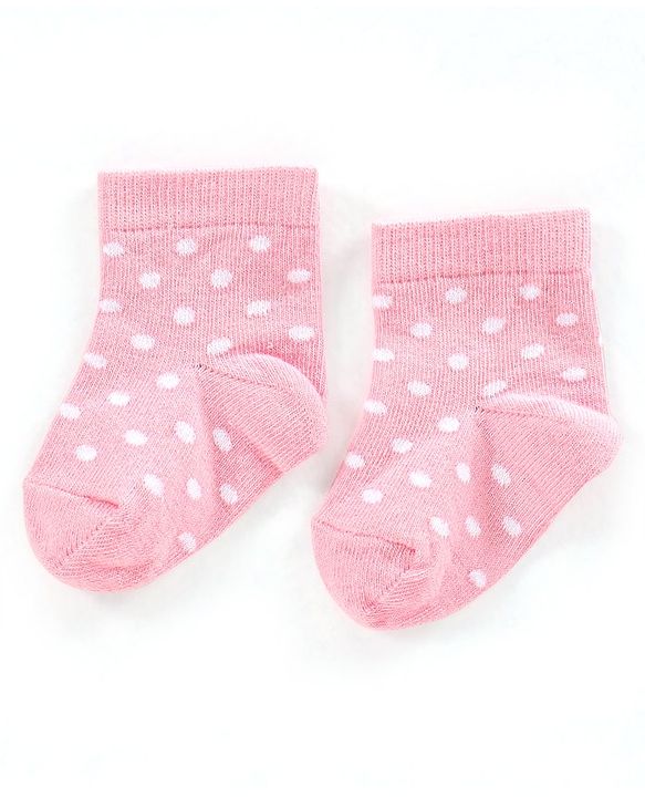 Cute Walk by Babyhug Non Terry Cotton Knit Ankle Length Anti Bacterial Socks Polka Dot Design Pack of 3 - Pink & Black