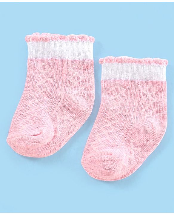 Cute Walk by Babyhug Non Terry Cotton Knit Ankle Length Anti Bacterial Socks Floral Design Pack of 3 - Pink & Purple