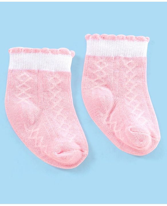 Cute Walk by Babyhug Non Terry Cotton Knit Ankle Length Anti Bacterial Socks Floral Design Pack of 3 - Pink & Purple