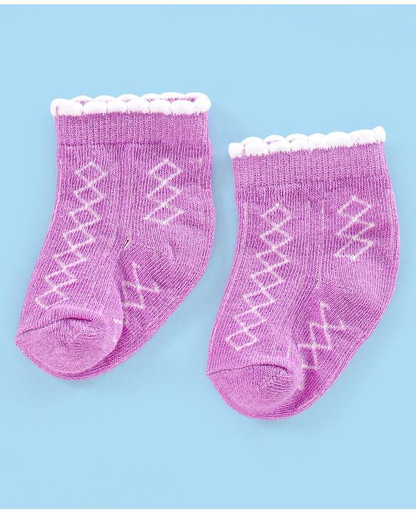 Cute Walk by Babyhug Non Terry Cotton Knit Ankle Length Anti Bacterial Socks Floral Design Pack of 3 - Pink & Purple