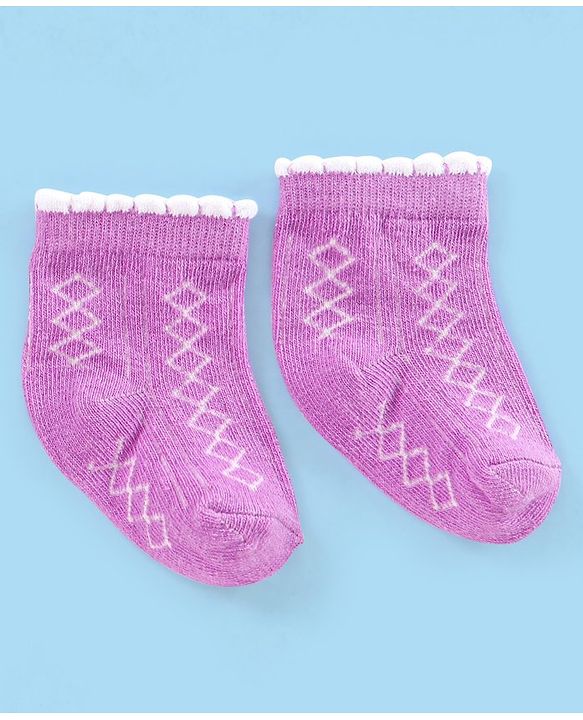 Cute Walk by Babyhug Non Terry Cotton Knit Ankle Length Anti Bacterial Socks Floral Design Pack of 3 - Pink & Purple