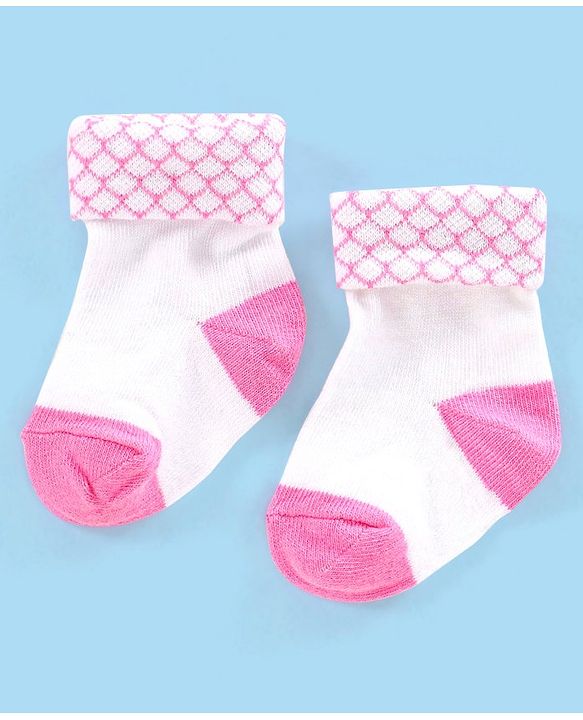 Cute Walk by Babyhug Non Terry Cotton Knit Ankle Length Anti Bacterial Socks Striped Pack of 3 - Pink