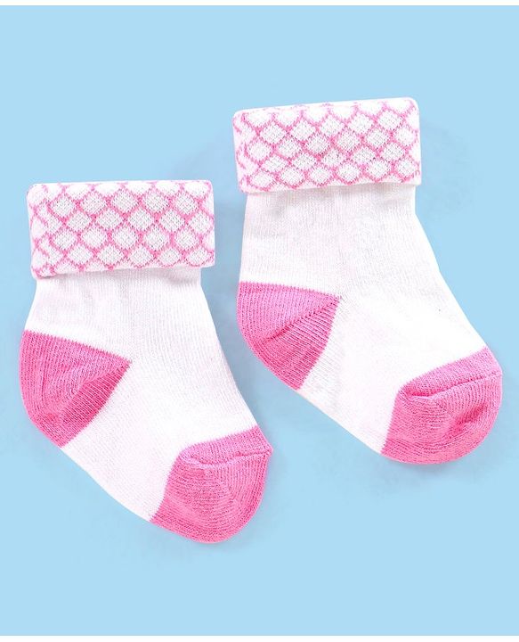 Cute Walk by Babyhug Non Terry Cotton Knit Ankle Length Anti Bacterial Socks Striped Pack of 3 - Pink