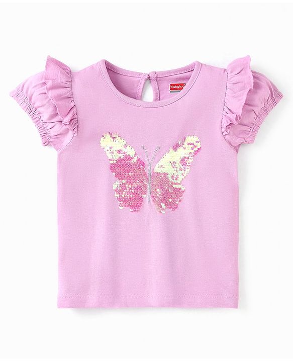 Babyhug Half Sleeves Sequins Top & Skirt - Lilac