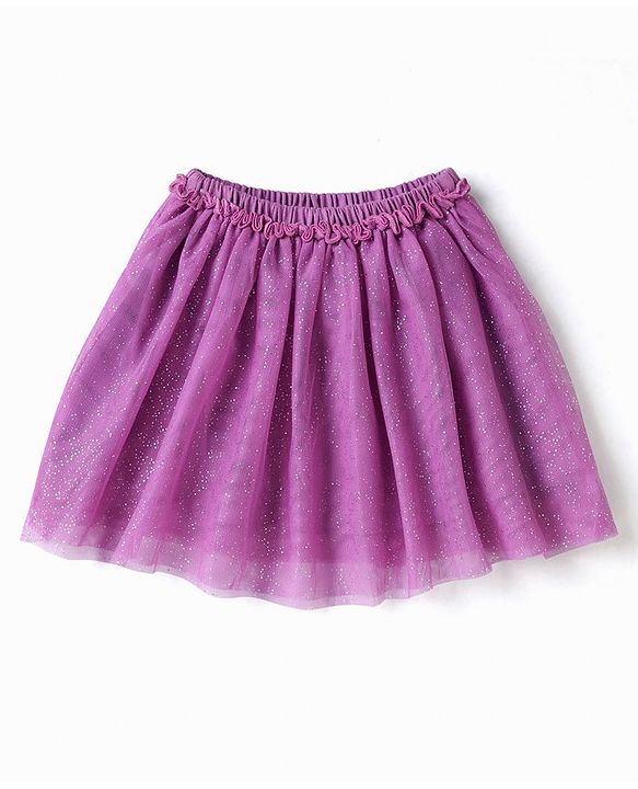 Babyhug Half Sleeves Sequins Top & Skirt - Lilac