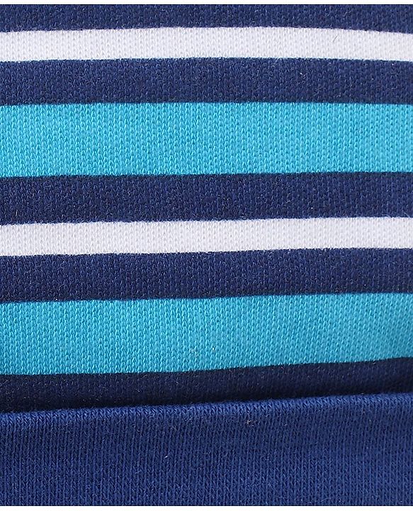 Babyhug 100% Cotton Striped Cap Mittens & Booties Navy Blue - Diameter 11 cm
