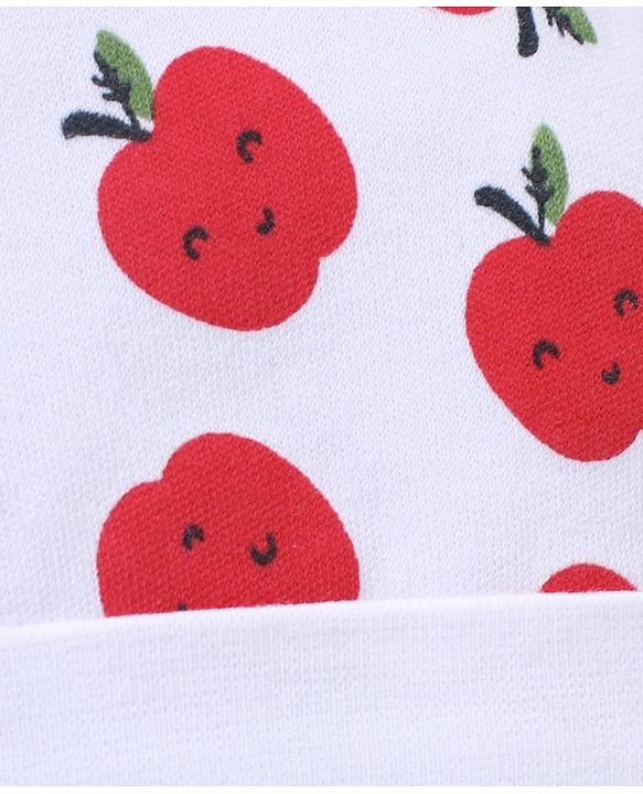 Babyhug 100% Cotton Cap Mittens & Booties Apple Print White- Diameter 11 cm