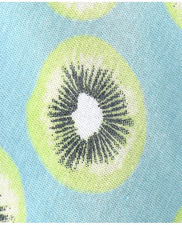 Babyhug 100% Cotton Knitted Off Shoulder Sleeves Jumpsuit Kiwi Print - Blue