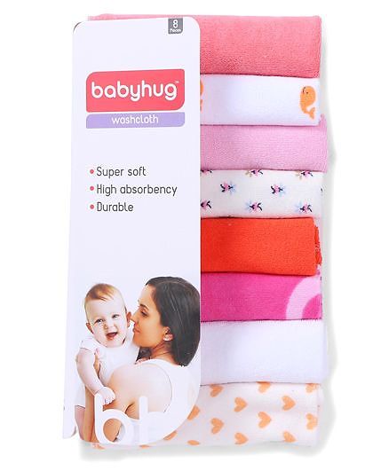 Babyhug Knit Wash Cloth Printed Pack of 8 (Color And Print May Vary)