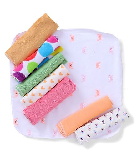 Babyhug Knit Wash Cloth Printed Pack of 8 (Color And Print May Vary)