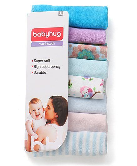 Babyhug Knit Wash Cloth Printed Pack of 8 (Color And Print May Vary)