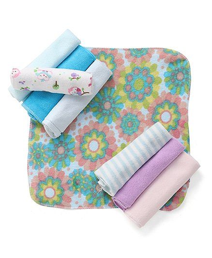 Babyhug Knit Wash Cloth Printed Pack of 8 (Color And Print May Vary)