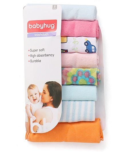 Babyhug Knit Wash Cloth Printed Pack of 8 (Color And Print May Vary)
