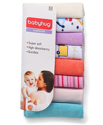 Babyhug Knit Wash Cloth Printed Pack of 8 (Color And Print May Vary)