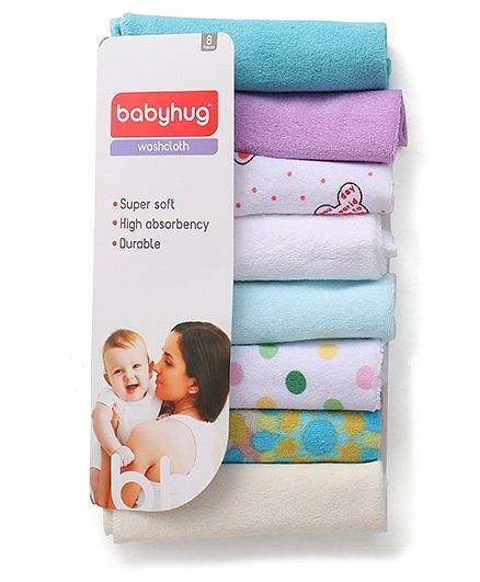 Babyhug Knit Wash Cloth Printed Pack of 8 (Color And Print May Vary)