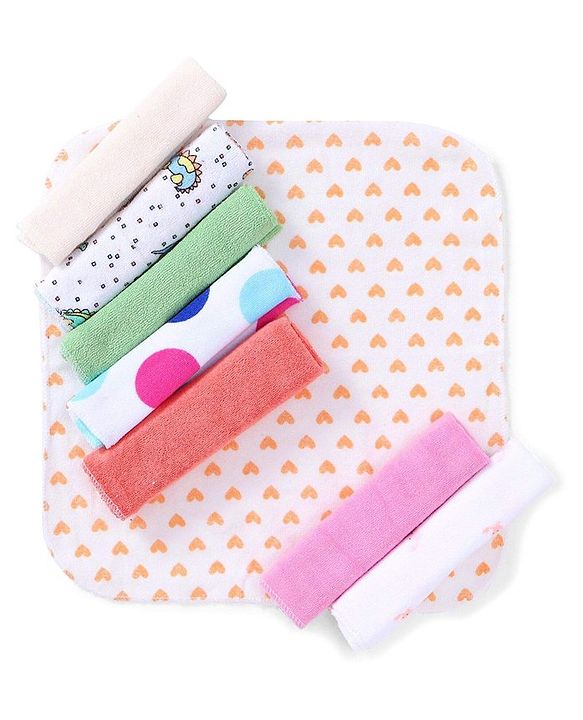 Babyhug Knit Wash Cloth Pack of 8 (Color And Print May Vary)