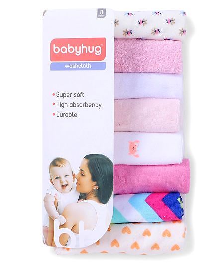 Babyhug Knit Wash Cloth Pack of 8 (Color And Print May Vary)