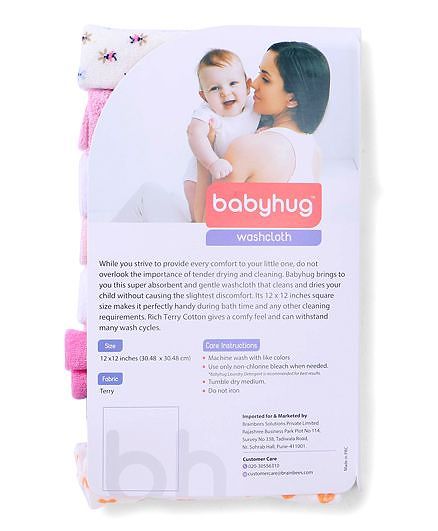 Babyhug Knit Wash Cloth Pack of 8 (Color And Print May Vary)