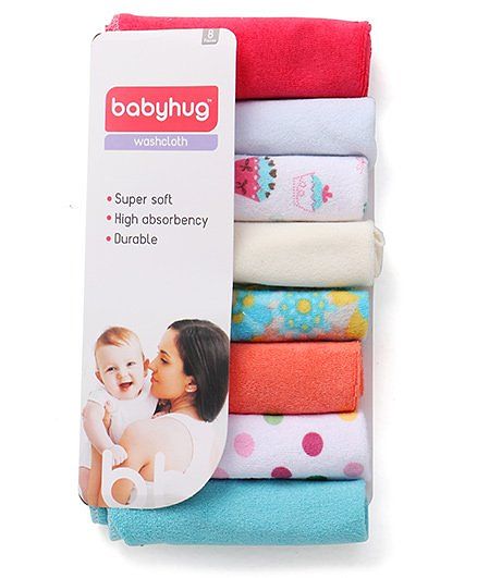 Babyhug Knit Wash Cloth Pack of 8 (Color And Print May Vary)