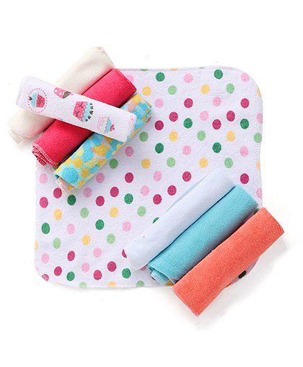 Babyhug Knit Wash Cloth Pack of 8 (Color And Print May Vary)