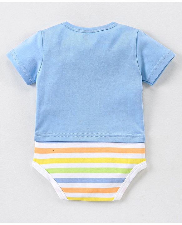 Babyhug 100% Cotton Knit Half Sleeves Onesie Cookie Print - Blue