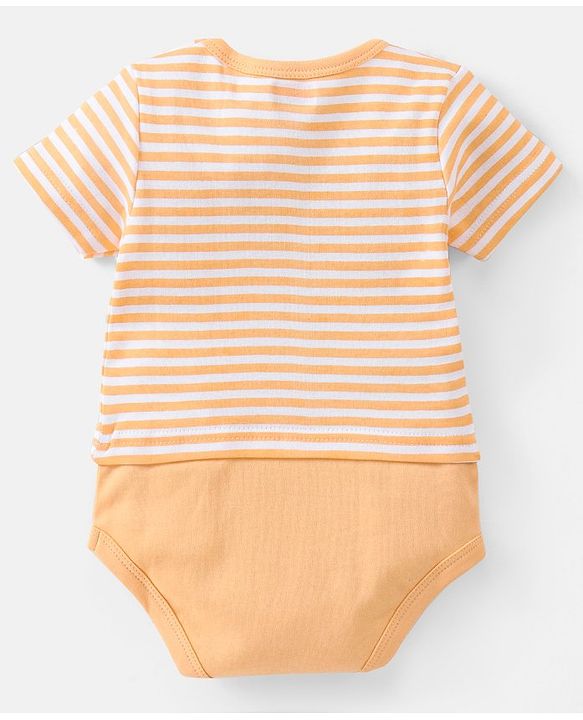 Babyhug 100% Cotton Half Sleeves Onesie Dino Print - Yellow