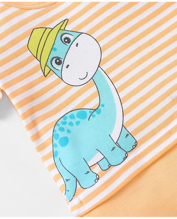 Babyhug 100% Cotton Half Sleeves Onesie Dino Print - Yellow