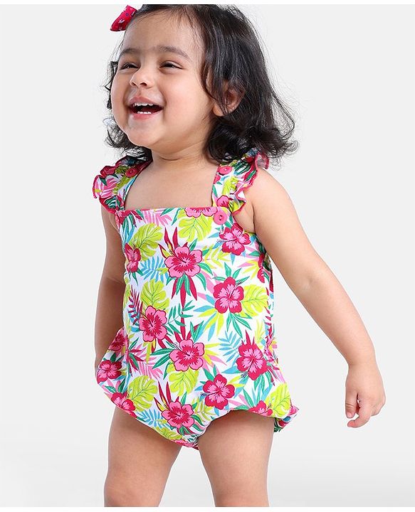 Babyhug 100% Cotton Sleeveless Onesie Floral Print - Multicolour