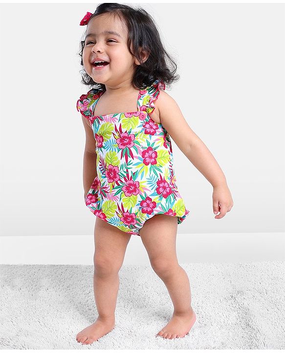 Babyhug 100% Cotton Sleeveless Onesie Floral Print - Multicolour