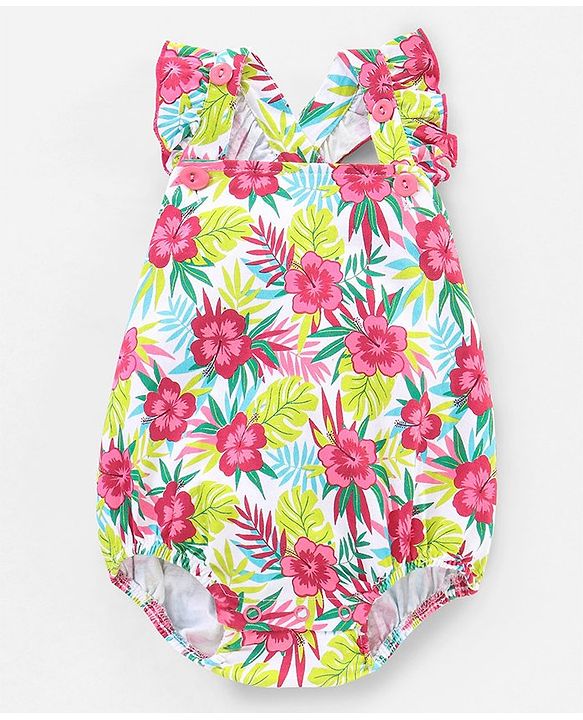 Babyhug 100% Cotton Sleeveless Onesie Floral Print - Multicolour