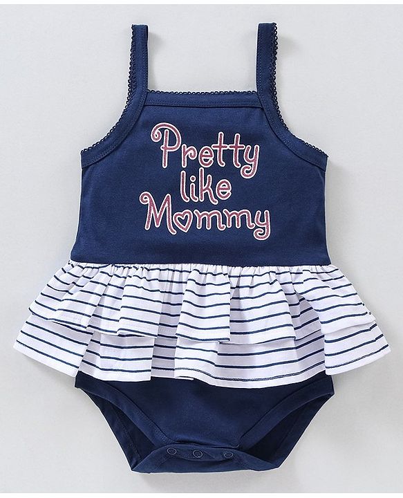 Babyhug 100% Cotton Sleeveless Onesie Text Print - Navy