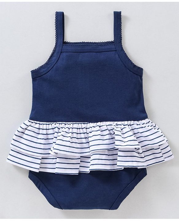 Babyhug 100% Cotton Sleeveless Onesie Text Print - Navy