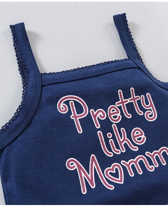 Babyhug 100% Cotton Sleeveless Onesie Text Print - Navy